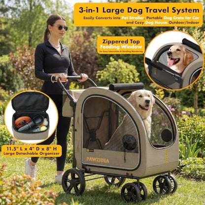 PAWZIDEA 3-in-1 Large Dog Stroller with Detachable Carrier, 45% Extra Tall