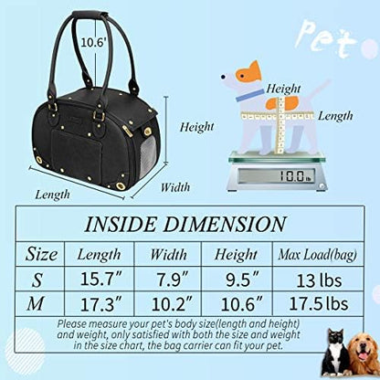 Dog Carrier Purse, Pet Carrier, Waterproof Premium Leather Pet Travel Portable Bag Carrier for Cat and Small Dog Home & Outdoor Medium Black