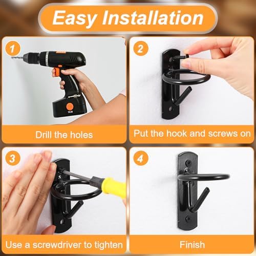 6 Pcs Metal Bucket Hooks for Horses - Heavy Duty Bucket Holder with Ring, Wall Mount Water Hangers for Stall, Barn, Farmhouse Supplies (Black)