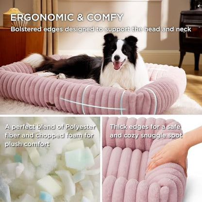 Bedsure ComfyFleece™ Cute XL Dog Beds for Extra Large Dogs，43in Blush Pink