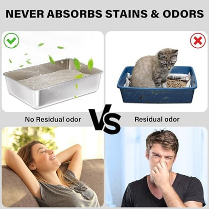Stainless Steel Litter Box, Large Metal Litter Box 2 Pack