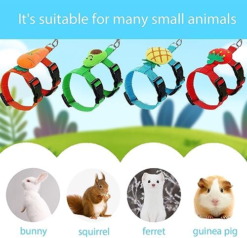4 Sets Adjustable Bunny Rabbit Harness and Leash Set Small Pet Cute Vest Harness Leash Ferret Harness Guinea Pig Harness Ferret Leash with Decorations for Bunny Kitten Puppy, Small Pets