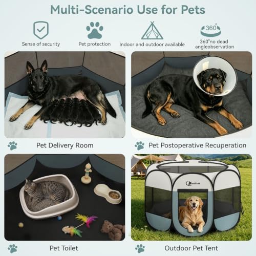 Siedihit Dog Playpen Tent Crate Cage Indoor Outdoor Travel Extra Large Grey