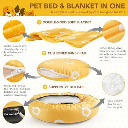 PETNOVO Dog Bed with Reversible Blanket for Cats and Small to Medium Dogs
