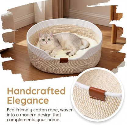 Cat Basket with Cushion, 20 Inch Cotton Rope Pet Sleeping Bed