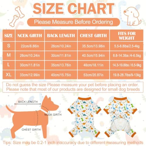 Dog Pajamas for Small Medium Dogs Pjs Orange Dinosaurs Dog Onesie Breathable Puppy Pj Pet Stretchy Soft Sleepwear for Spring Summer Costume-M