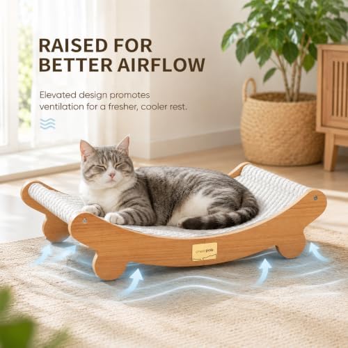 CHEERPALS Cooling Cat Bed, Wooden Hammock with Breath Mesh for Small Dogs