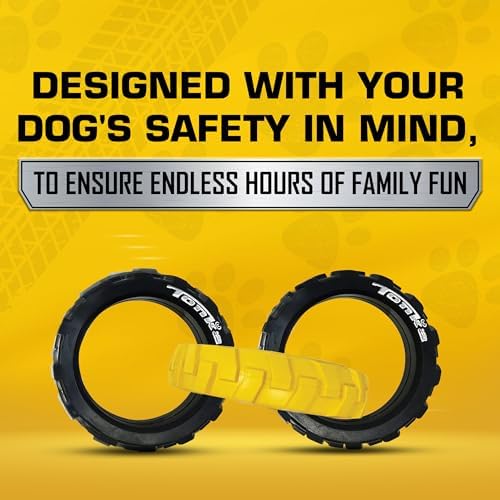 Tonka 3-Ring Tug Outdoor Dog Toy, 10.5 Inch Ring Dog Tug Toy for Medium and Large Breeds, Black/Yellow