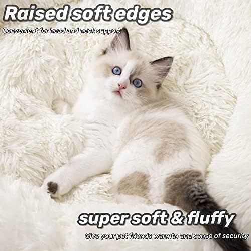 Anti Anxiety Round Fluffy Plush Faux Fur Warm Washable Dog Bed & Cat Bed, Original Bed for Small Medium Large Pets,Used to Relieve Joints and Improve Sleep（20"/24"/27''） (24", White)