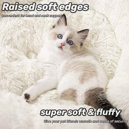 Anti Anxiety Round Fluffy Plush Faux Fur Warm Washable Dog Bed & Cat Bed, Original Bed for Small Medium Large Pets,Used to Relieve Joints and Improve Sleep（20"/24"/27''） (24", White)