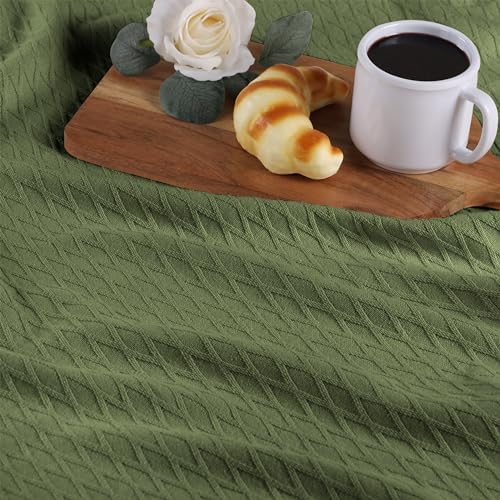 Superior Diamond Weave All-Season Cotton Blanket, Cover for Home, Couch, Bed, Soft, Warm Blankets, Boho Aesthetic, Comfy, Cozy, and Cute Covers, Decorative Bedding Essentials, Twin Size, Forest Green