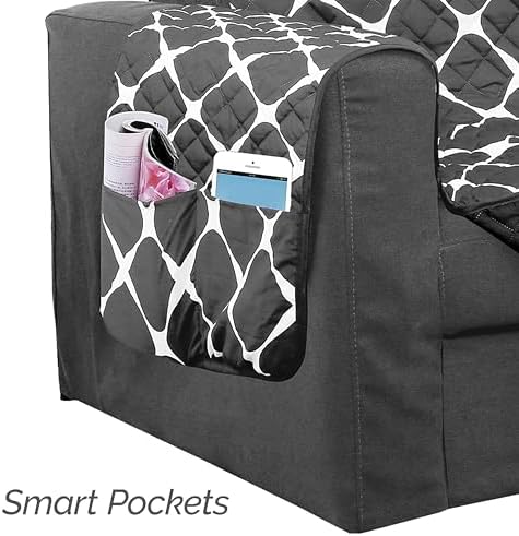 Elegant Comfort Quilted Furniture Protectors Solid and Printed Design Reversible Slipcovers Featuring Elastic Straps and Smart Pockets Great for Pets, and More, Bloomingdale Loveseat, Cream/Taupe