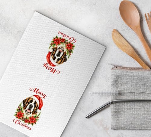 Christmas Saint Bernard Kitchen Dish Towels Dishcloth 16x24 Inches