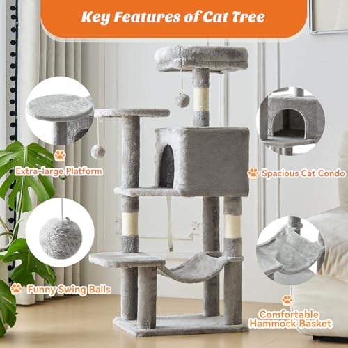 DUMOS Small 44 Inch Cat Tree Tower with Natural Sisal Scratching Posts