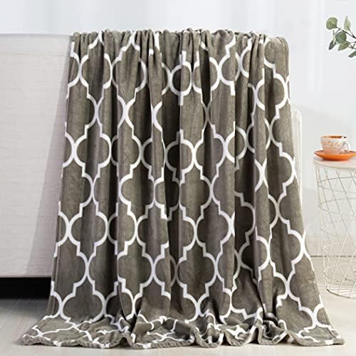 Valerian Luxury Velvet Super Soft Light Weight Blanket Prints Fleece Year Round Home Decor Fuzzy Warm and Cozy Throws, Couch and Gift, 50 x 60 inch, Quatrefoil Gray