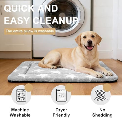 Dog Bed Mat – Soft & Comfortable Dog Kennel Pad for Crate – Durable Crate Bed & Mat for Dogs & Cats – Ideal for Crate, Kennel, and Home Use (Big&Little Stars Grey, L(35"*23"*1.5"))