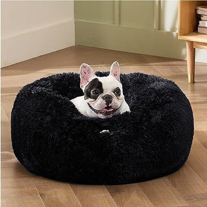 Bedsure Calming Small Dog Bed Donut Washable Cat＆Puppy Bed,23 inches Black