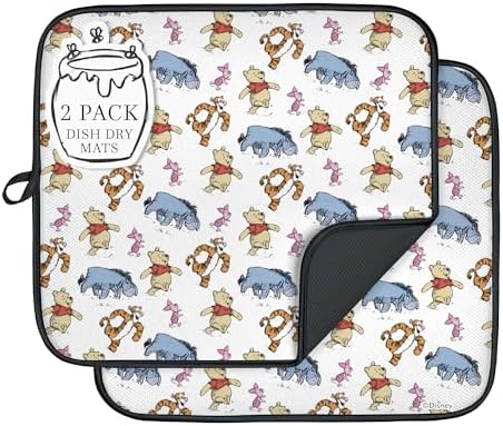 Disney Winnie the Pooh Dish Drying Mat for Kitchen Counter, 2-Pack, 16"x18"