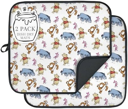Disney Winnie the Pooh Dish Drying Mat for Kitchen Counter, 2-Pack, 16"x18"