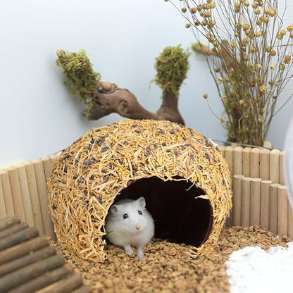 Hamster Hideout - Large, Natural Flowers, Handcrafted for Syrian Hamsters, Rats & Guinea Pigs, Safe & Eco-Friendly (Flower,Large)