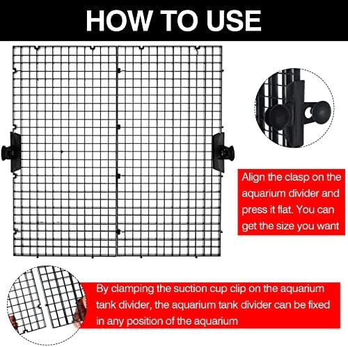 18Pcs Aquarium Fish Tank Divider Plastic Egg Crate Aquarium Filter Bottom Tray Grid Isolation Board Partition Net Pane Separator for Mixed Breeding Light Diffuser 24Pcs Sucker Clips Suction Cups,Black