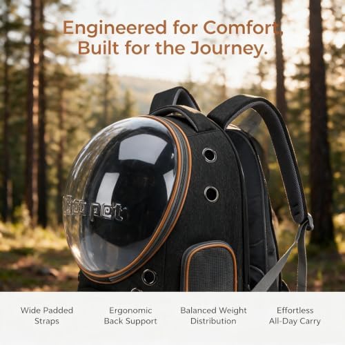 Cat Backpack Carrier, Breathable Cat Carrier Large Space Bubble Pet Backpack for Small Dog and Large cat up to 18lbs, Transparent & Foldable Pet Carrier for Travel Hiking (Black)