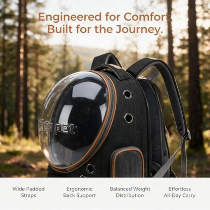 Cat Backpack Carrier, Breathable Cat Carrier Large Space Bubble Pet Backpack for Small Dog and Large cat up to 18lbs, Transparent & Foldable Pet Carrier for Travel Hiking (Black)