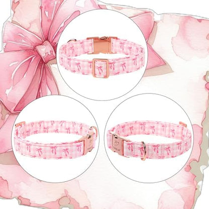 Girl Dog Collar, Sweetheart Girly Pink Bow Dog Collars, Adjustable Heavy Duty Spring/Summer Female Dogs Collar for Small Medium Large Dogs with Metal Buckle XL