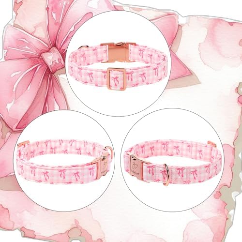 Girl Dog Collar, Sweetheart Girly Pink Bow Dog Collars, Adjustable Heavy Duty Spring/Summer Female Dogs Collar for Small Medium Large Dogs with Metal Buckle S