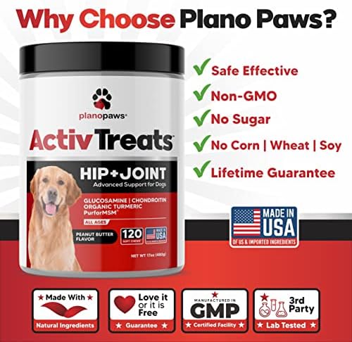 Glucosamine for Dogs Hip and Joint Supplement - Arthritis Support 120 Chews