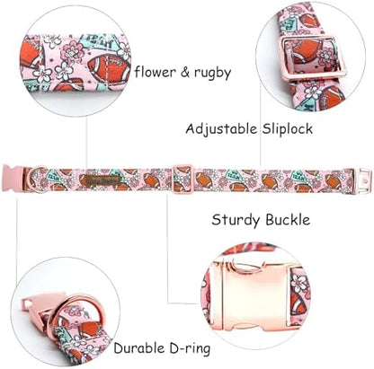 Dog Collars, Fall Puppy Collar Rugby Print Pet Collar Durable Metal Cute Soft Puppy Collars Adjustable Collar for Small Dogs