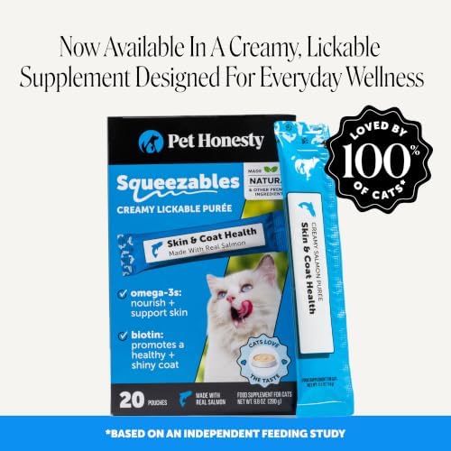 Cat Skin & Coat Supplement Crunchy Creamy Chews - Salmon Oil for Cats Omega 3 Itchy Dry Skin Relief - Feline Shedding Control - Biotin Vitamins for Indoor Cats Shiny Soft Coat (30-Day Supply)