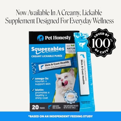 Cat Skin & Coat Supplement Crunchy Creamy Chews - Salmon Oil for Cats Omega 3 Itchy Dry Skin Relief - Feline Shedding Control - Biotin Vitamins for Indoor Cats Shiny Soft Coat (30-Day Supply)