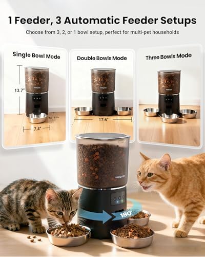 Automatic Cat Feeder for 3 Cats with WiFi Control, Anti-Jam System, 6L