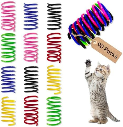 Cat Toys for Indoor Cats, 90 Pack Interactive Cat Spring Toys, 6Colors