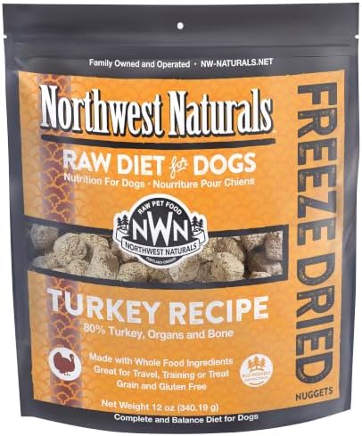 Northwest Naturals Freeze-Dried Turkey Dog Food - Bite-Sized Nuggets - Grain-Free, High-Protein, Raw Diet, Human-Grade, Limited Ingredients, All Natural, Healthy & Nutritious, Made in USA, 12 Oz