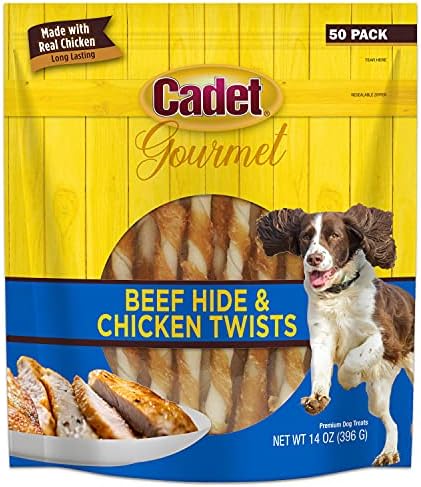 Cadet Gourmet Beef Hide & Chicken Twists Dog Chew Sticks, 50 Count, 5"