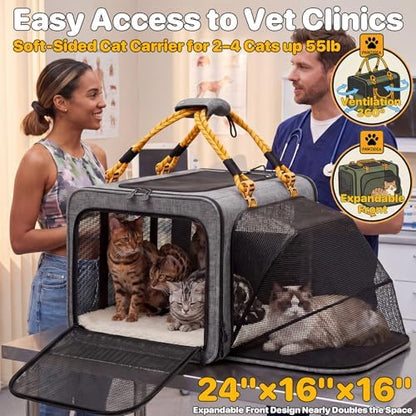 PAWZIDEA Expandable Large Pet Carrier, Soft-Sided 2–4 Cats Carrier Up 55lbs