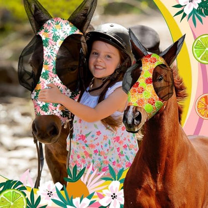 Frienda 4 Pcs Horse Fly Mask with Ears Mesh Comfort, Fruit, Large