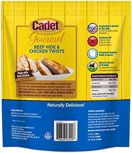 Cadet Gourmet Beef Hide & Chicken Twists Dog Chew Sticks, 50 Count, 5"