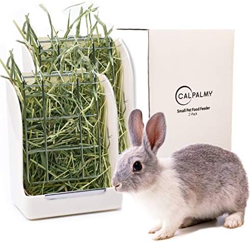 CalPalmy 2-Pack Hay Feeder for Rabbits, Guinea Pigs, and Chinchillas - Minimize Waste and Mess with 5 1/2" x 3 1/2" x 7 3/8" Hanging Alfalfa and Timothy Hay Dispenser