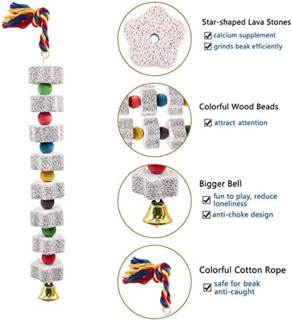 2 Pack Large Chicken Chewing Toy, Chick Beak Grinding Calcium Stone with Bells, Cage Accessories for Bird Parrot Cockatiel Parakeet Budgies Rat Hamster Rabbit Bunny African Grey Guinea Pig Chinchilla