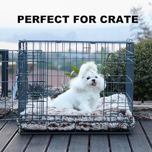 Bedfolks Waterproof Crate Bed, Plush Dog & Cat Bed with Removable Washable Cover, Faux Fur Kennel Pad, 21"x13", Brown