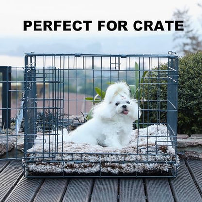 Bedfolks Waterproof Crate Bed, Plush Dog & Cat Bed with Removable Washable Cover, Faux Fur Kennel Pad, 21"x13", Brown