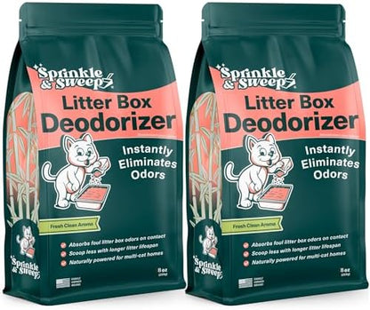 Sprinkle & Sweep: Litter Box Deodorizer - 2 Pack, 8oz Bags - Cat & Kitten Home Odor Neutralizer, Ultra-Absorbent Formula, Non-Toxic, Pet Smell Control