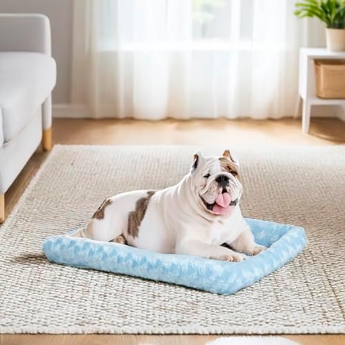 MidWest Homes for Pets QuietTime Fashion Dog Bed – Blue Faux Fur Bolster, Ultra-Soft and Machine Washable, Fits 36-Inch Crates and Carriers, for Medium to Large Breed Dogs
