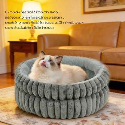 Cat Bed Kitten Bed,Round Dog Bed Cat Bed for Indoor, Soft Plush Fluffy Washable Round Sleeping Pet Bed for Puppy and Kitten with Anti-Slip Bottom (20×20 inch, Grey)