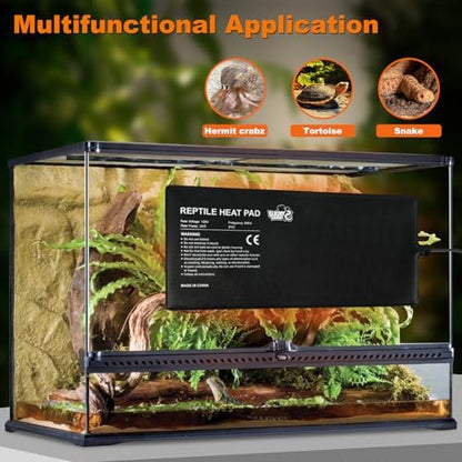 LUCKY HERP Reptile Heat Pad 8x18 Inch 24W Under Tank Terrarium Heating Mat, Reptile Heat Mat, Reptile Heating Pad for Turtle, Lizard, Hermit Crab, Frog, Snake