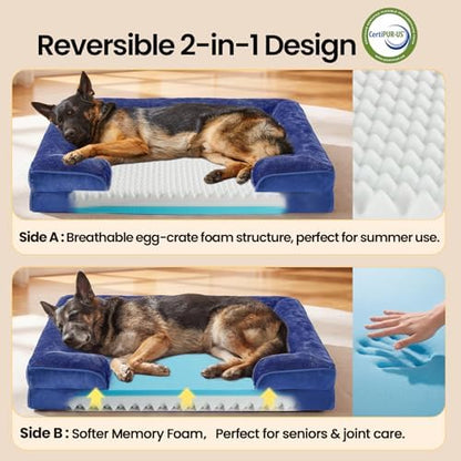 OhGeni Orthopedic Extra Large Dog Bed Couch, Memory Foam, 44-inch (Blue)