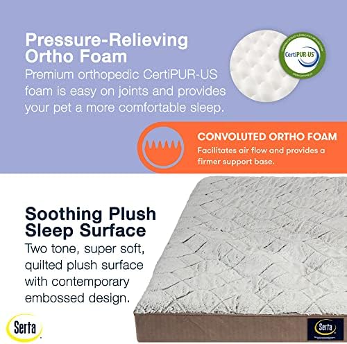 Serta Orthopedic Quilted Pillow Top Dog Bed for Pets – Chocolate Brown (X-Large)